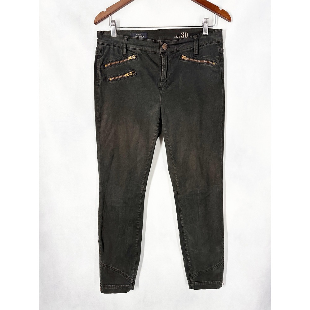 Y2K J.Crew Cotton Dark Taupe Gray Brown Moto Zip Toothpick Pants Women's Size 30